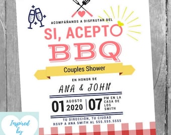 Invitación de Si, Acepto BBQ Couples Shower - Invitación Fiesta de Compromiso - Descarga Instantánea - Invitación Editable para personalizar