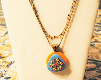 Orange Aqua Button Necklace