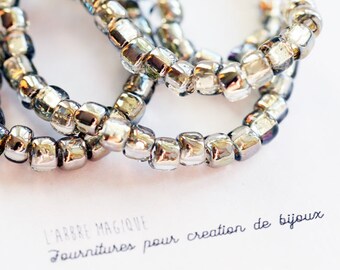 6 beads reflect tones silver size 6 x 4 mm AB