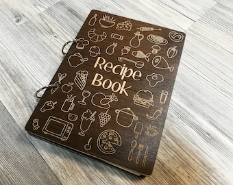 Gift for her Recipe Book Wooden Recipe Journal Bridal Shower Gift Notebook Recipes Custom Cookbook Wood Journal Recipes Binder Gift for Mom