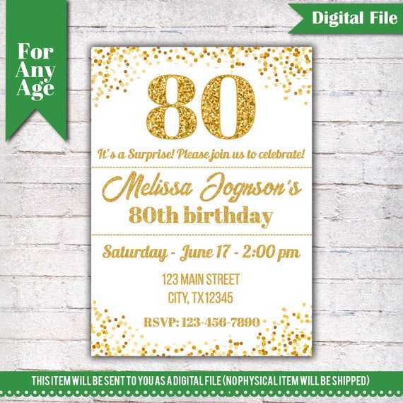 80th Birthday Invitation Birthday Party Invite Printable