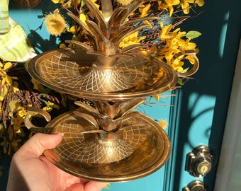 Solid Brass Pineapple Candleholders-pair