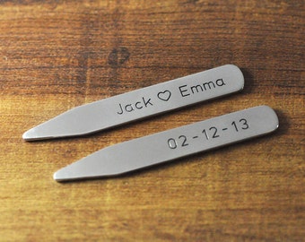 FREE Shipping-Valentine gift for him, personalized collar stay,custom date,name, alloy collar stays hand stamp, Customized men's jewelry