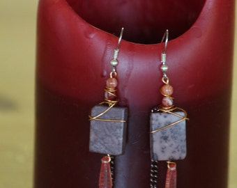 Mixed metal Speckled stone dangles