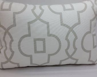 Bordeaux trellis, geometric, toss pillow, 18 x 12" grey and white, RTS