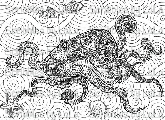 Printable Adult Coloring Page Octopus High Quality PDF