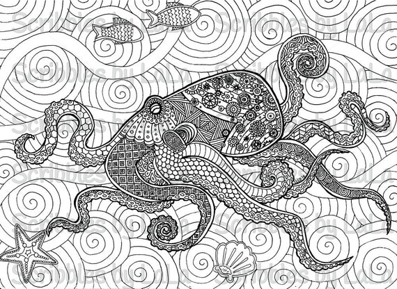 Printable Adult Coloring Page Octopus High Quality PDF