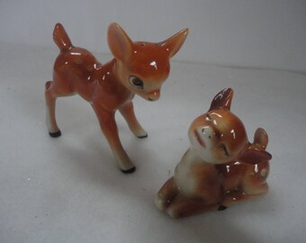 Vintage Porcelain Spotted Fawn Salt Pepper Shakers, Spotted Fawns, Spotted Deer, Made in Japan, Fawn Salt Pepper Shakers, Holiday Decoration