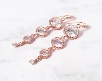 rose gold earrings bridal, rose gold crystal earrings, rose gold earrings, rose gold drop earrings, rose gold wedding earrings,