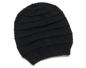 Black Slouchy Hat / Knitted