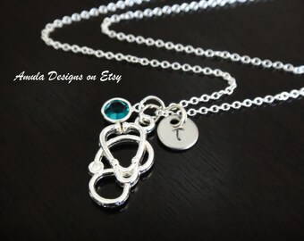 Stethoscope Doctor Nurse Medical Student Handstamped Personalized Crystal Birthstone Initial Necklace