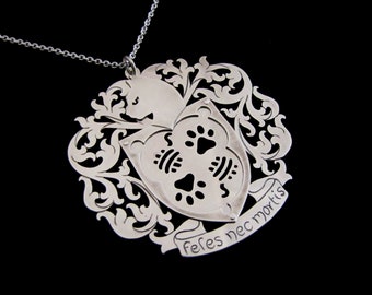Sterling Silver Cat Necklace - Coat of Arms Crest Shield Armour Medallion Pendant - CATS OR DEATH