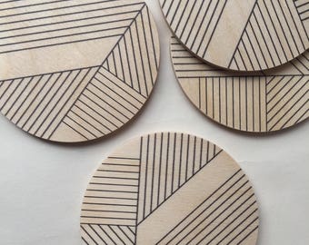 ART DECO modern coasters set of 4/ art deco coasters/ geometric coasters/ wood coasters/ mid century modern/ minimal/ hostess gift/ for her