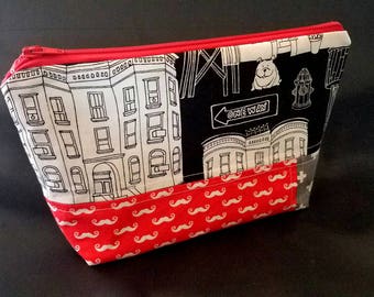 READY TO SHIP | Zippered Makeup Pouch | Mustaches, Cityscape, Swiss Cross