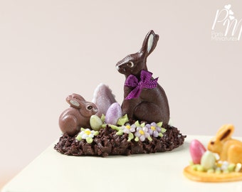 MTO-Chocolate Easter Rabbit Family Display (E) - Miniature Food in 12th Scale for Dollhouse