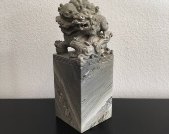 Vintage,Marble, Foo Dog,Temple Lion,Oriental Decor,Chinese Temple Lion,Hand Carved Marble,Stone,Foo Dog Carved Statue,Asian Interiors,Marble