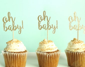 Oh Baby Cupcake Toppers - Baby Shower Cupcake Toppers - Gender Neutral Cupcake Toppers - Gender Reveal Cupcake Topper - Gender Neutral Decor