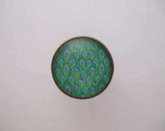 Ring "Green peacock feathers" cabochon red blue green gem
