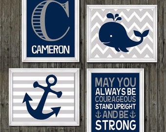 Nautical nursery decor, whale nursery decor, quote for boys, personalized nursery decor, nautical prints, navy blue and gray nursery, art