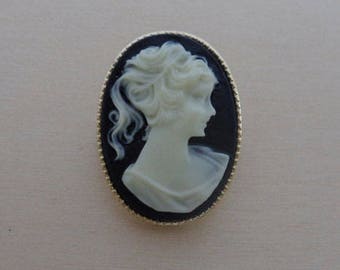 Classic Black Vintage Cameo Brooch, Pin