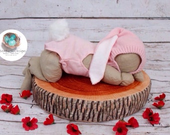 Pink Bunny Hat and Romper, Newborn Photo Prop, Baby Bunny Set, Baby Bunny Outfit, Easter Bunny Hat and Romper, Baby Costumes, Girl Bunny,