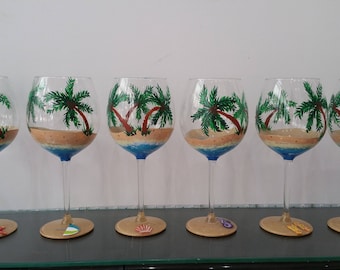 holiday beach wine glasses set palm trees summer party time gifts celebration
