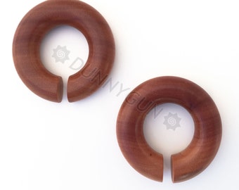 1/2" Pair Red Saba Wood Hoops Gauged Plugs - Organic Body Piercing Jewelry Earrings Gauge