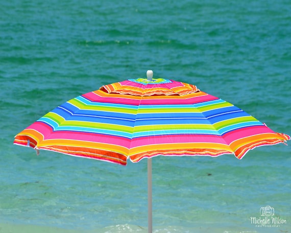 Items similar to Striped Umbrella... Beach and Ocean Nature Photograph ...