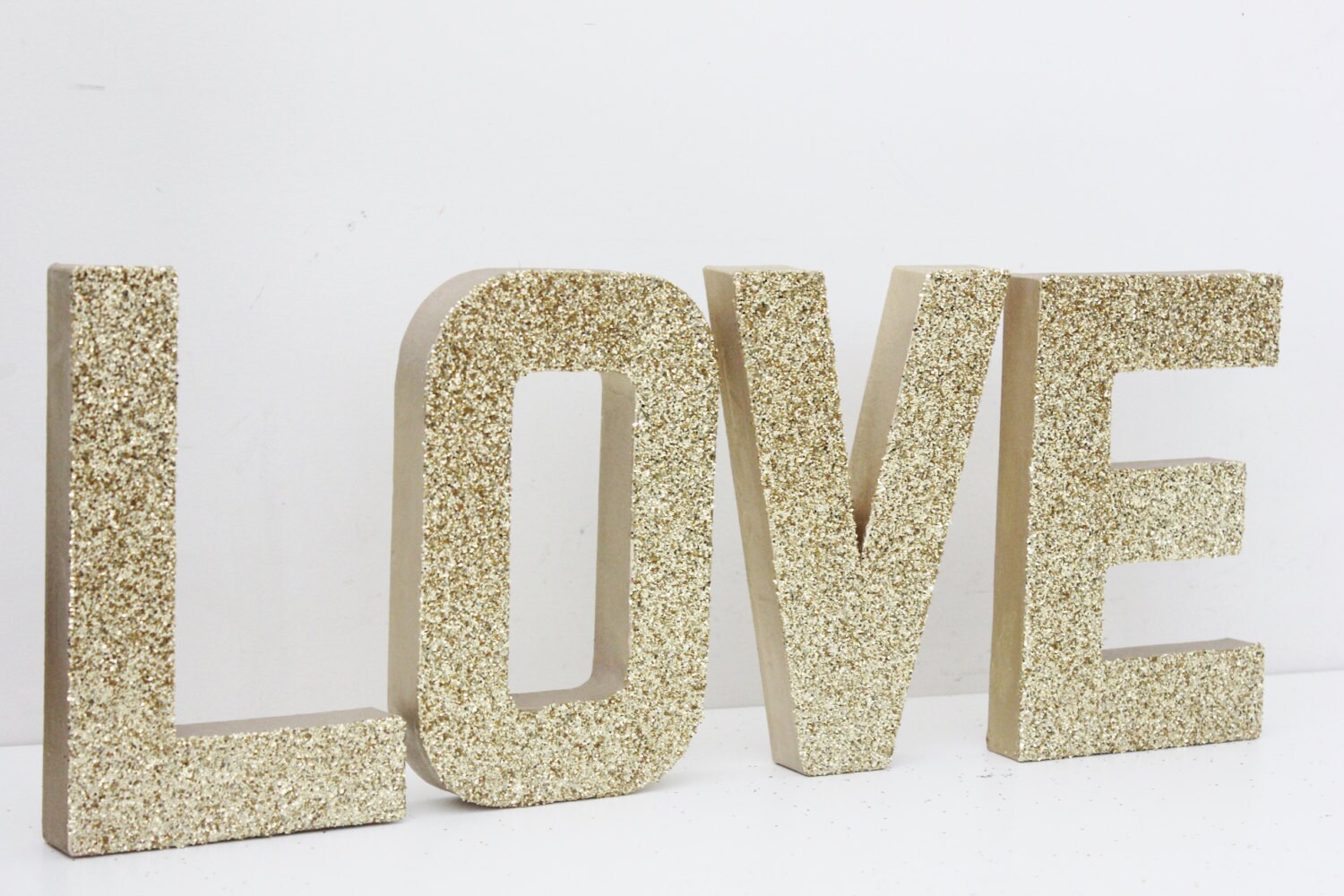 LOVE GLITTER GOLD Sign Letters Free Standing Glittered Wedding