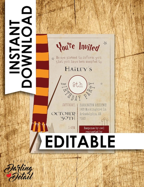 Harry Potter Birthday Invite Template