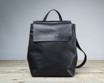 Black Leather Backpack, Women Leather Black Backpack, Leather Bag, Laptop Leather Backpack