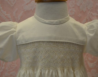 Smocked Organic Cotton Christening Gown