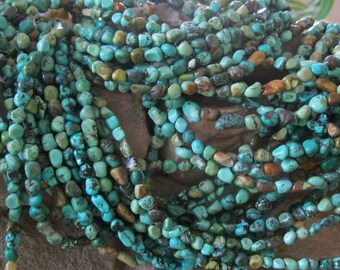 Natural Turquoise Pebble Nugget Beads Blues Greens 5-6 mm small 15.5"