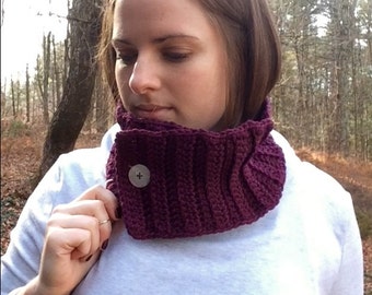 Plum Cowl with Vintage Button