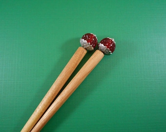 The Ripest Raspberries -textured red acrylic and silver beaded hairsticks