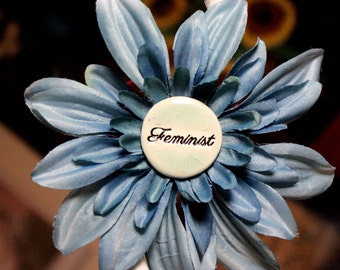 Feminist Flower Hair Clip in Blue