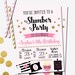 Slumber Party Invitation, Sleepover Invitation, Pajama Party Invitation, Sleep Over, Pink and Black, Gold Glittler, Digital, Girl's Slumber