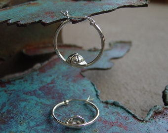 Equestrian Sterling Silver Jockey Helmet Cap in Hoop Earrings Equestrian Jewelry Horse Jewelry