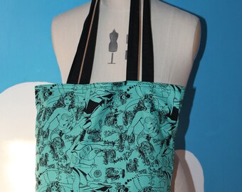 teal dc superhero ladies tote bag - wonder woman, batgirl, supergirl