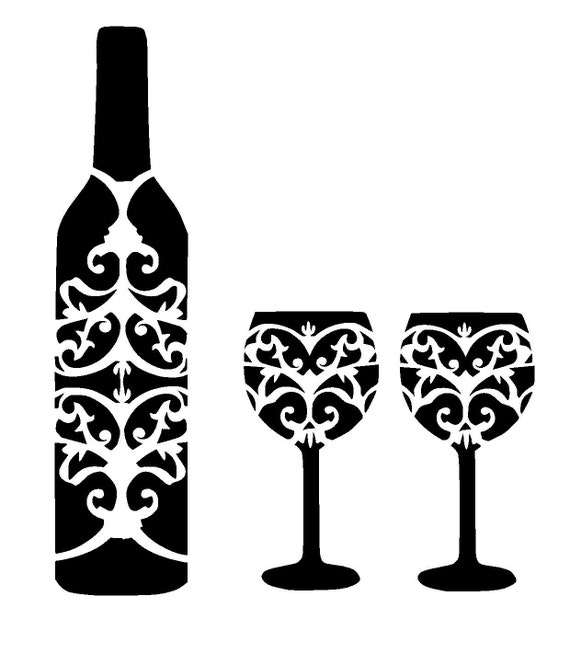 12/12 wine bottle and glass's stencil.