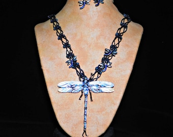 Hemp Necklace Set Black Dragonfly