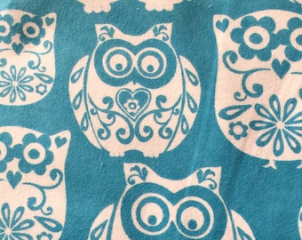 Owl Flannel Vintage Fabric -- Blue Owl Fabric