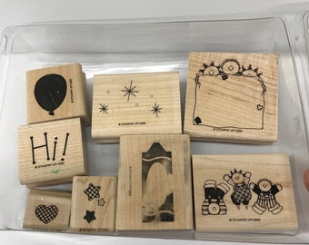 Crayon Kids - Stampin' Up! - Wood Mounted Rubber Stamp set - Retired - Vintage