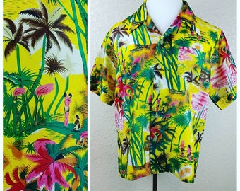 Sale *** MEMORIAL DAY SALE Vintage Cellini Tiki Hawaiian Shirt
