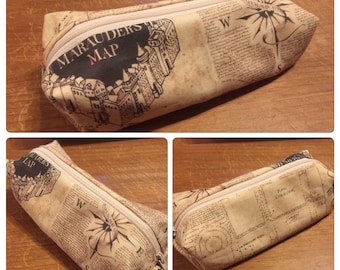 Marauders Map, Harry Potter (Hogwarts) themed pencil case or make up bag - handmade fandom fabric