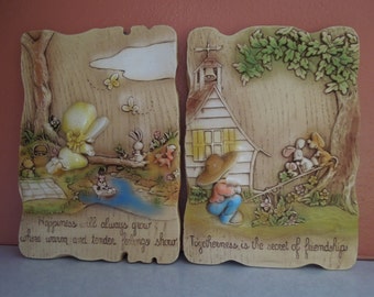 Holly Hobbie 3D Wall Plaques Set of Two Vintage 1977