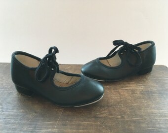 Girls jazz shoes Black PU Stage Jazz Tap Dance Shoes Vintage Katz Dancewear