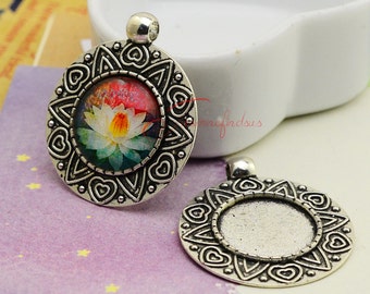 10pcs--Handmade Antique Silver Round Cameo Setting Charm Pendants, inner 18mm LCM0417-18