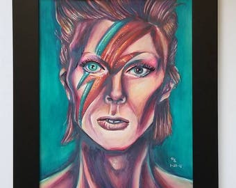 Colored Pencil David Bowie Portrait Drawing --- 11x14 --- Black Frame