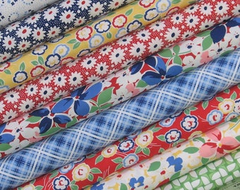 Nine 1940s Reproduction Fabrics, 100% Cotton Quilt Fabric Bundle for Sale, a Kim's Cause Collection by Maywood Studio, Fat Quarter